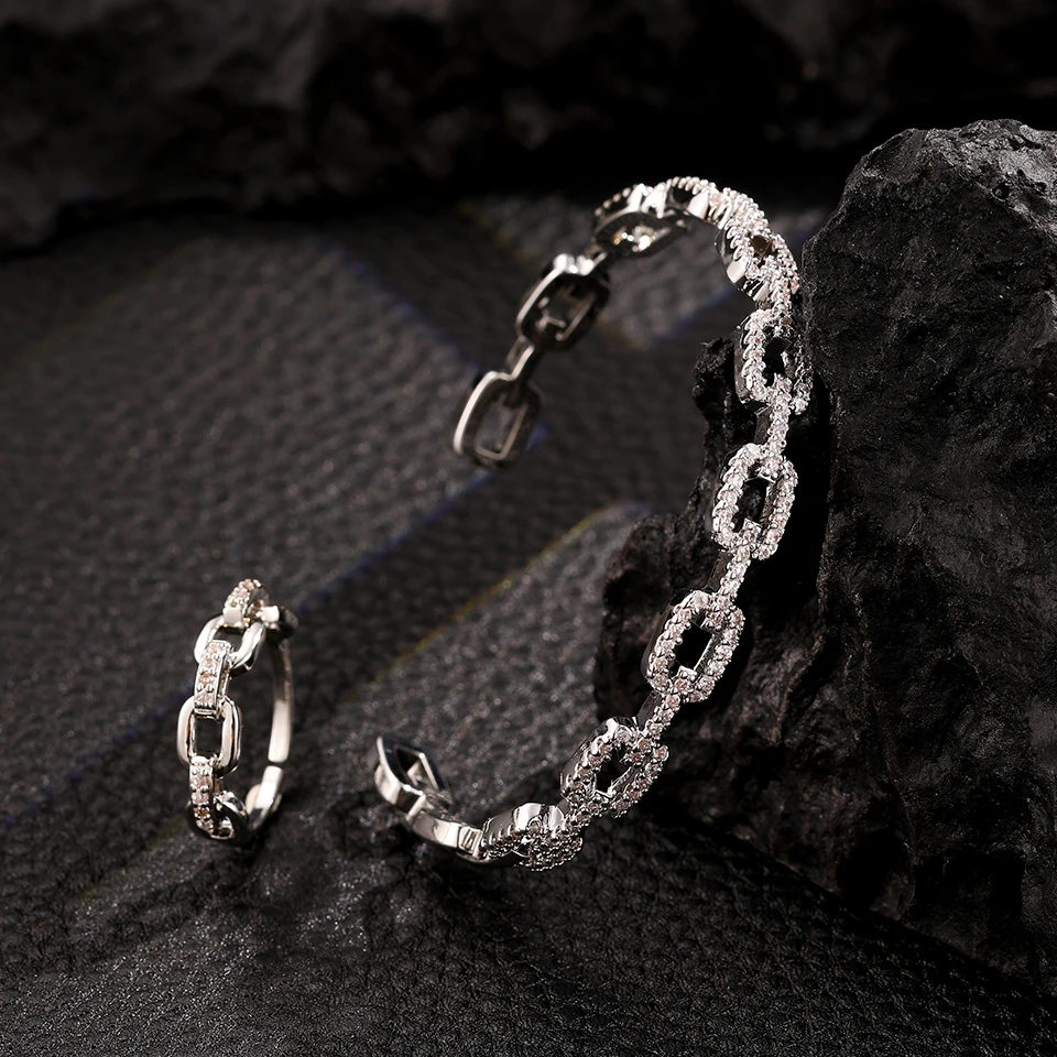 Classic Geometric Zircon Inlaid Open Bracelet Ring For Women Men Personalized Silver Color Gold Color Metal Party Daily Jewelry