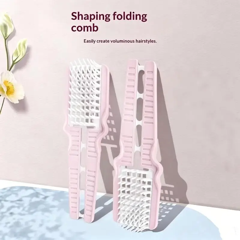 Lightweight Pink Folding Hair Shaping Comb With Soft Bristles Perfect For Daily Styling Travel Creating Voluminous Hairstyles+~