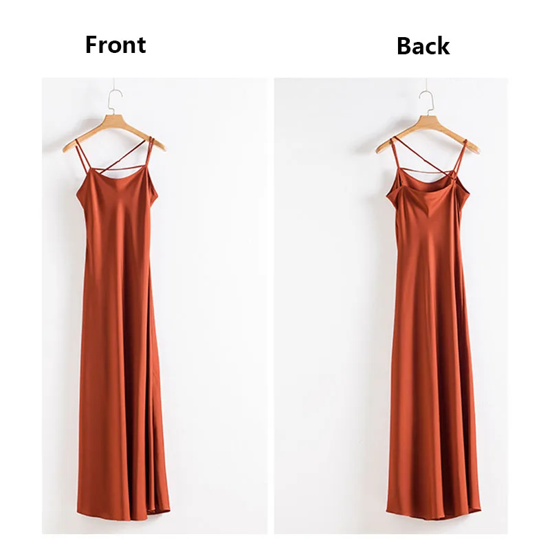 Satin Triacetate Women's Strap dress Orange Temperament Elegant Spring Summer Dress Silky Luster Bright Plus-size Women's Wear