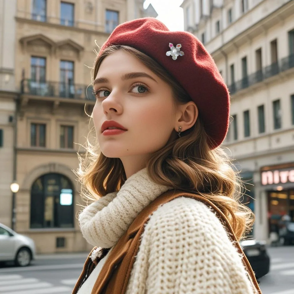 Autumn and Winter Wool Beret Flower Design Fashion Round Top Women's Hat