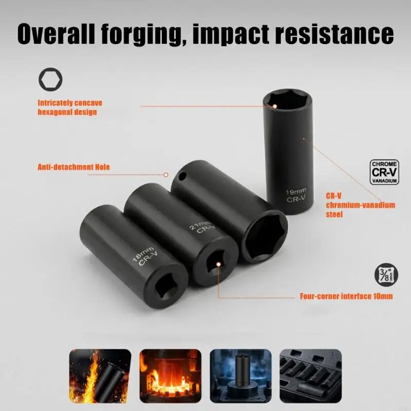 3/8in Drive Deep Driver 10 10-22 mm Steel Set for Recessed Fasteners, Auto Service, and Carry Case Storage, Daily A0KF