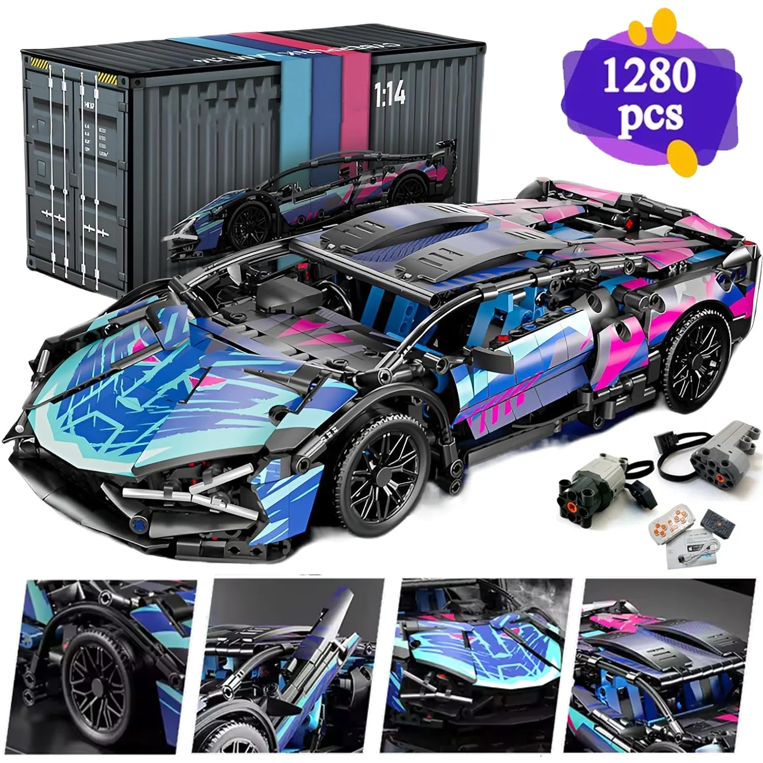 1314Pcs Sport Car Building Block Sets for Adults Remote Control Technical Race Car Collectible 1:14 Model Scale Toys Racing Cars