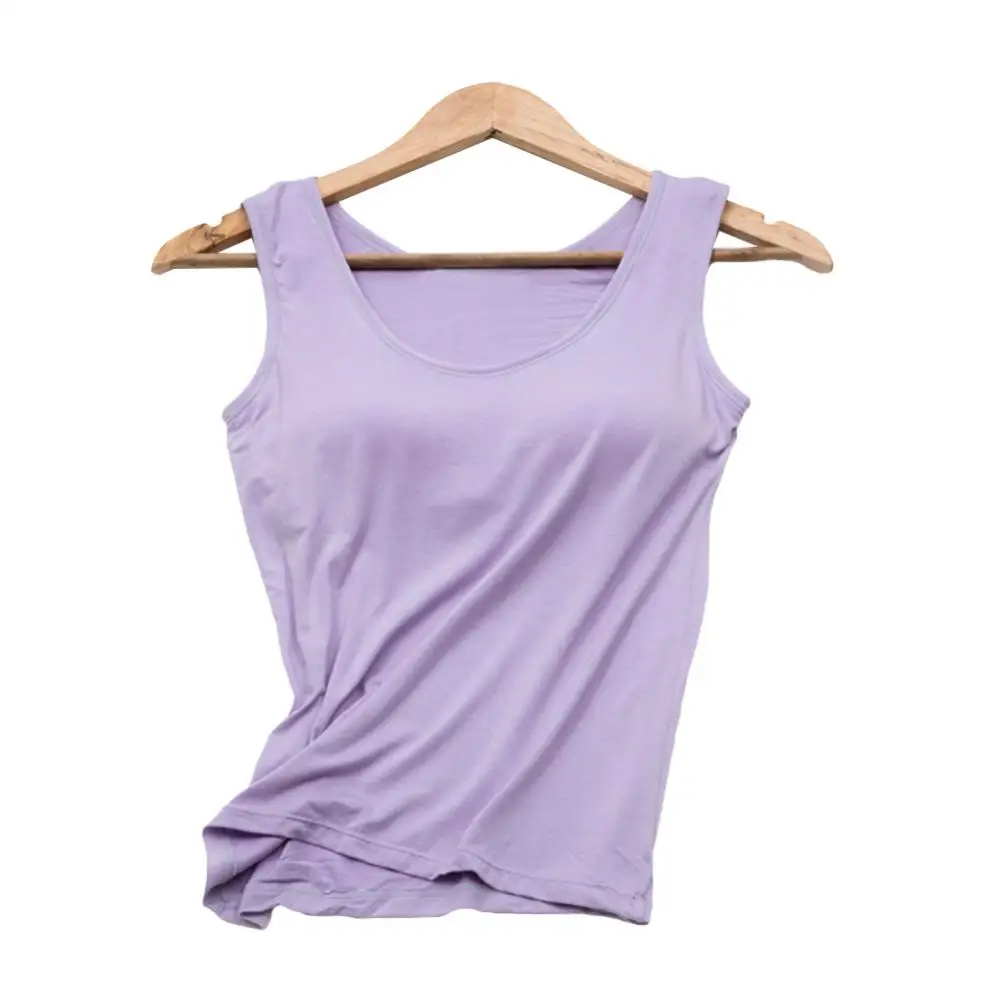 

Women Vest Underwear Summer Soft Tank Top Built In Bra U Neck Solid Color Sleeveless Modal Padded Camisole Tank Top