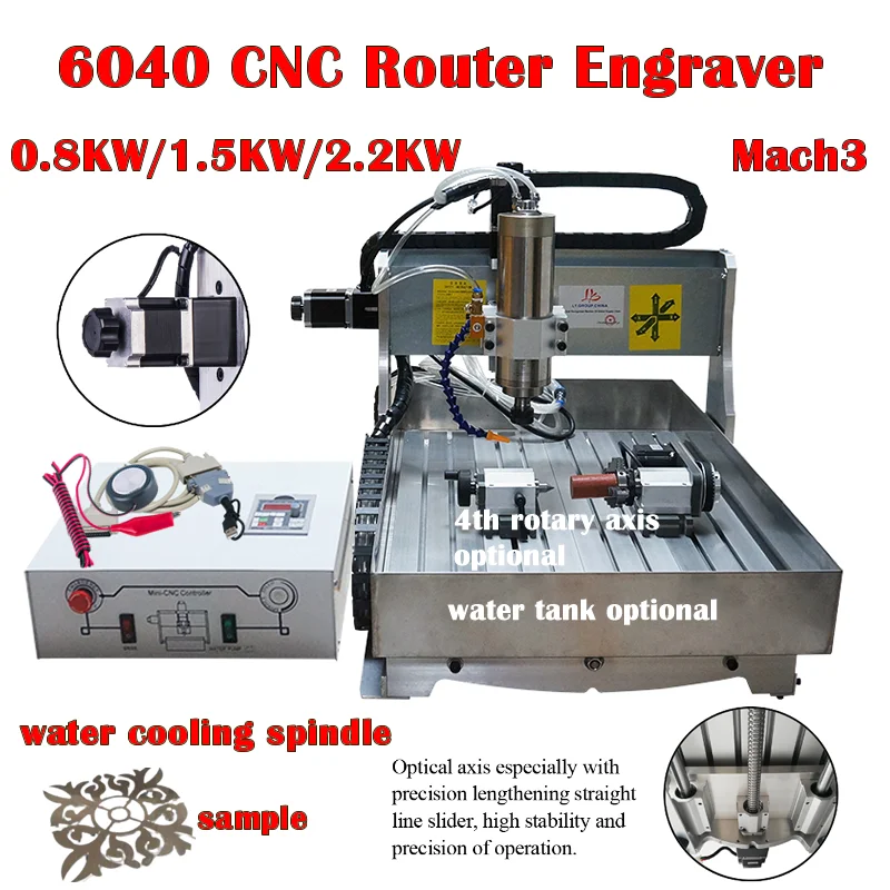 1500W  6040 CNC Router Engraver 800W 2.2KW USB Milling Machine With Water Tank For Metal Stone Wood Working