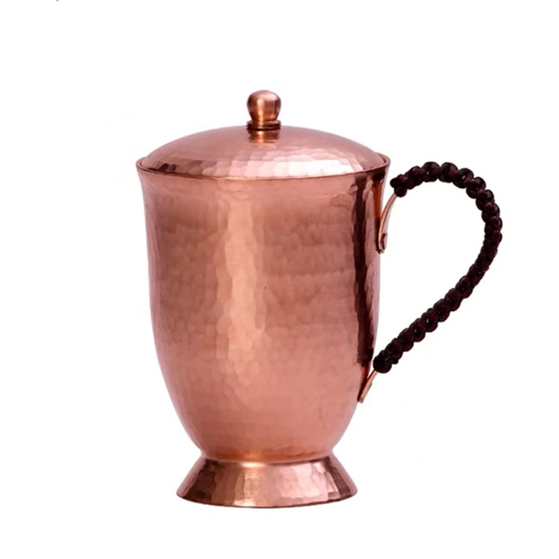 

Handcrafted Beer Cup Coffee Mug Pure Copper With Lid Retro Weave Handle Thickened 500ml Leisure Office Mashand Tea Cup Drinkware