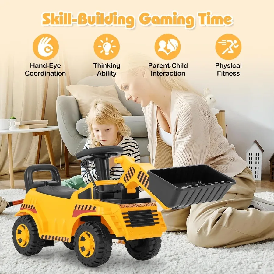 Giro sull'escavatore Giro sull'auto a spinta per i più piccoli Bulldozer da scavo all'aperto con pala da lavoro Giro sul veicolo da costruzione