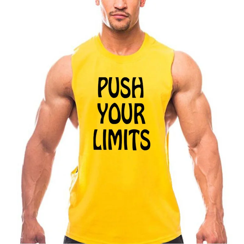 

Push Your Limits Gym Bodybuilding Singlets Cotton Breathable Sleeveless Sport T-Shirts Mens Fitness Side Slits Muscle Tank Tops