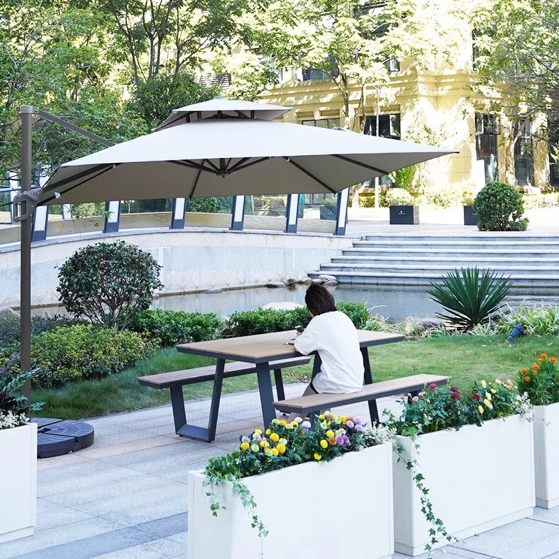 Outdoor one-piece table and chair courtyard open-air plastic wood outdoor garden leisure park chair combination waterproof and s