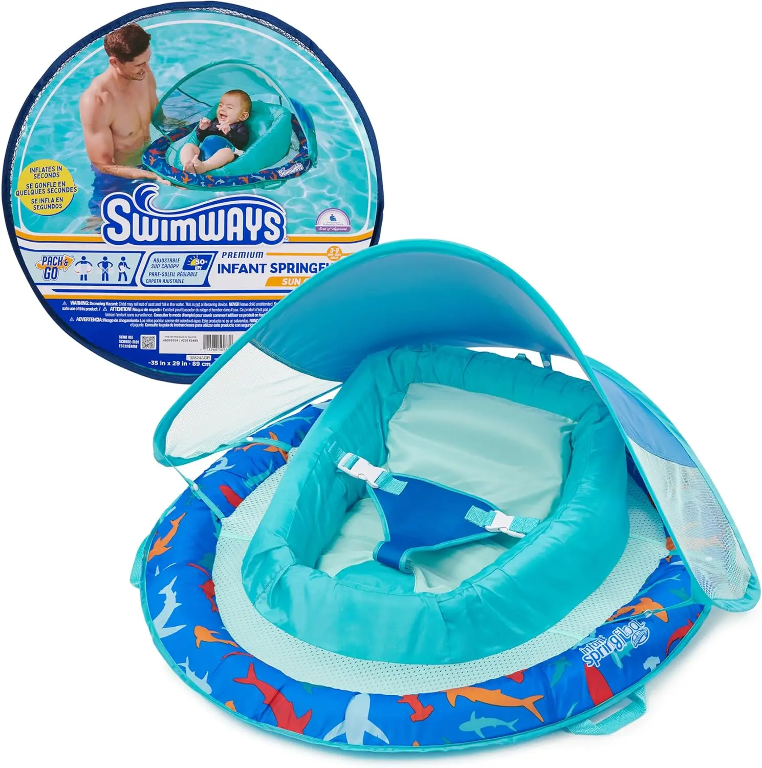 

Baby Pool Float with Canopy & UPF Protection, Swim Training PFD for Infants 3-9 Months