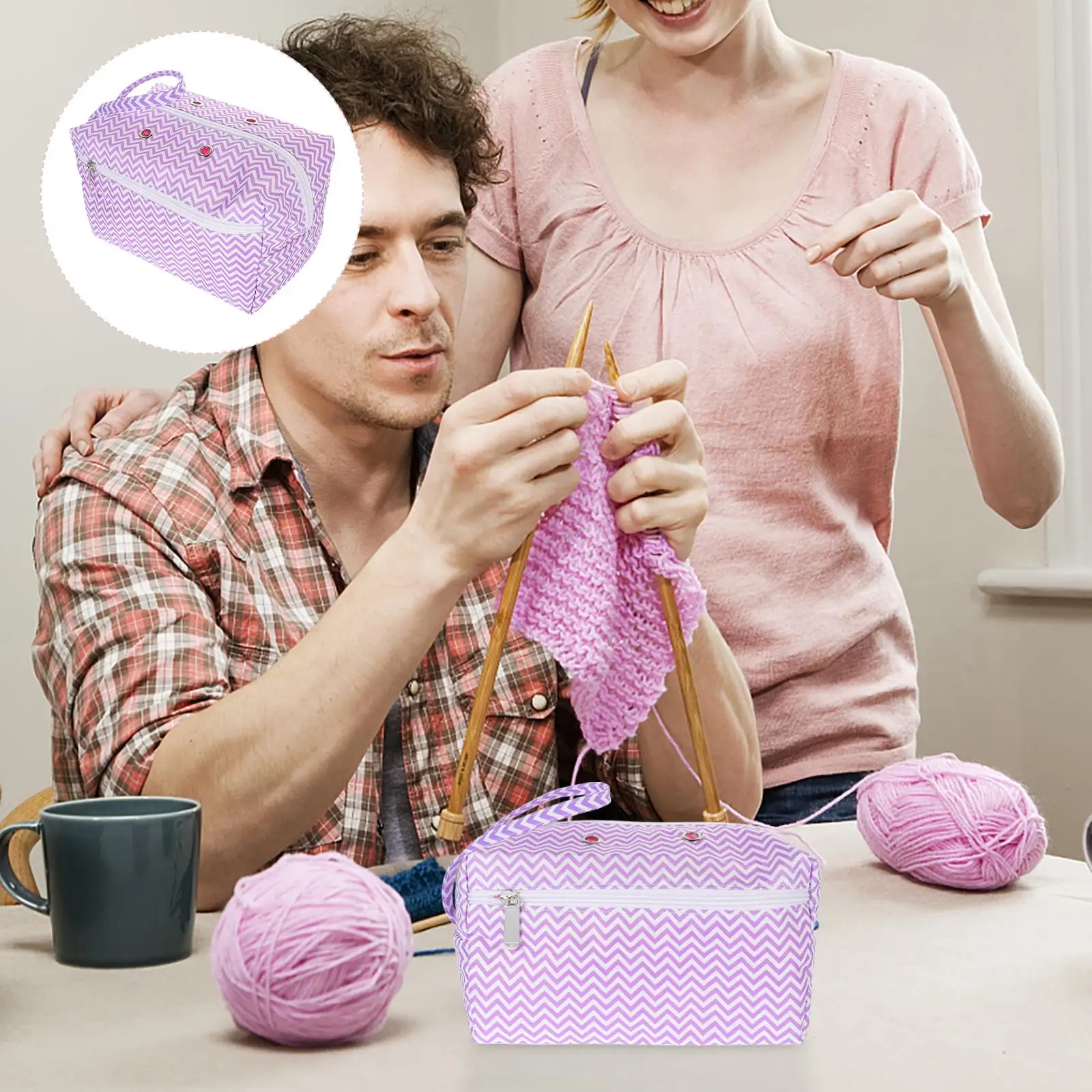 

Wool Storage Bag Knitting Crochet Backpack Organizer Yarn Tote Cotton Project Bags Purple Striped Small Size Durability Load