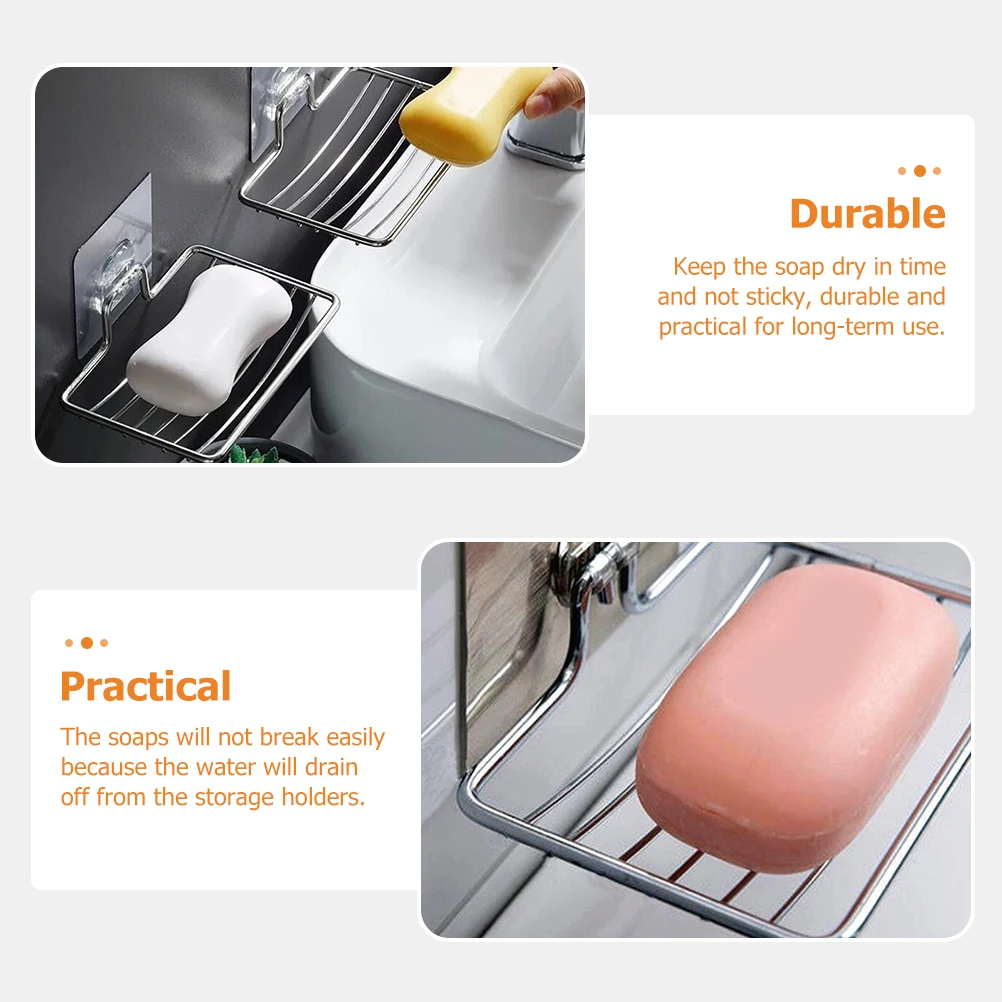 

2pcs Suction Cup Soap Holder Wall Mounted Shower Dish Bathroom Tray Stainless Steel Self Adhesive Multi Purpose Water