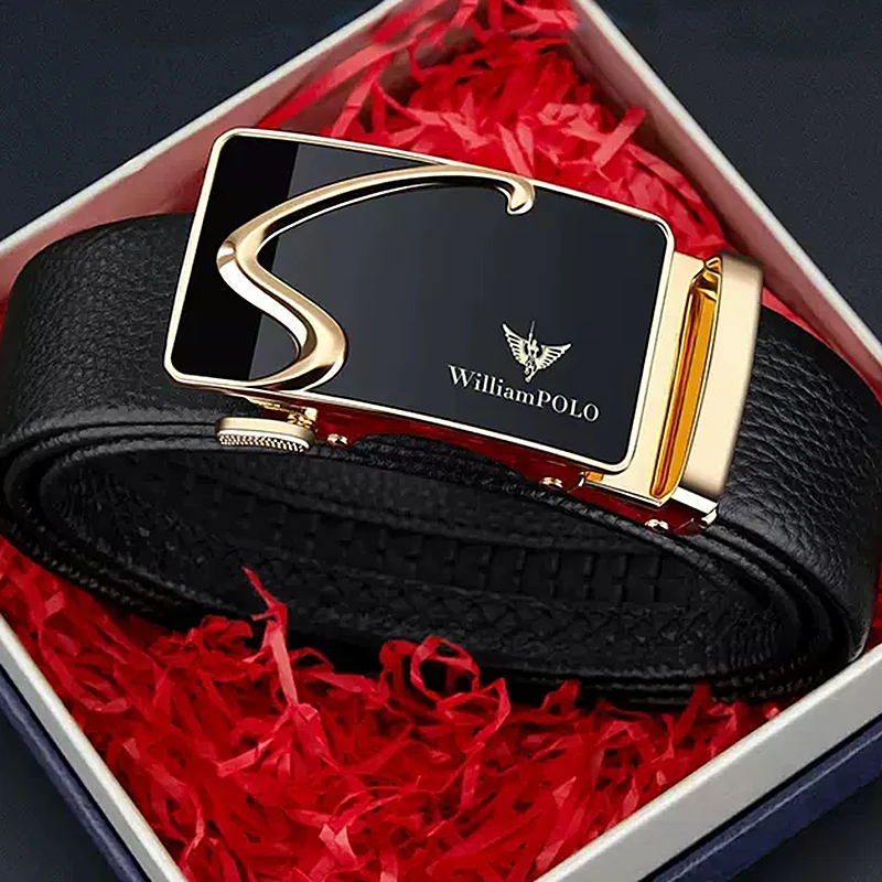 Genuine leather men's formal belt, high-end automatic buckle business belt, fashionable casual pants belt