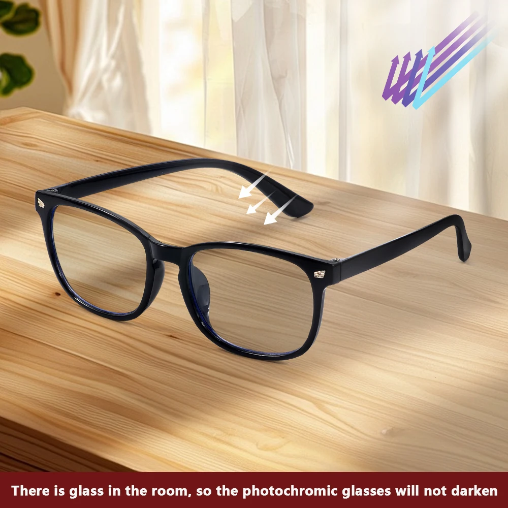 CRIXALIS Photochromic Classic Vintage Square Sonnenbrille für Herren, zum Laufen, Outdoor, Sonnenschein, Brillen, schwarzer Rahmen, UV400 – Detail 4
