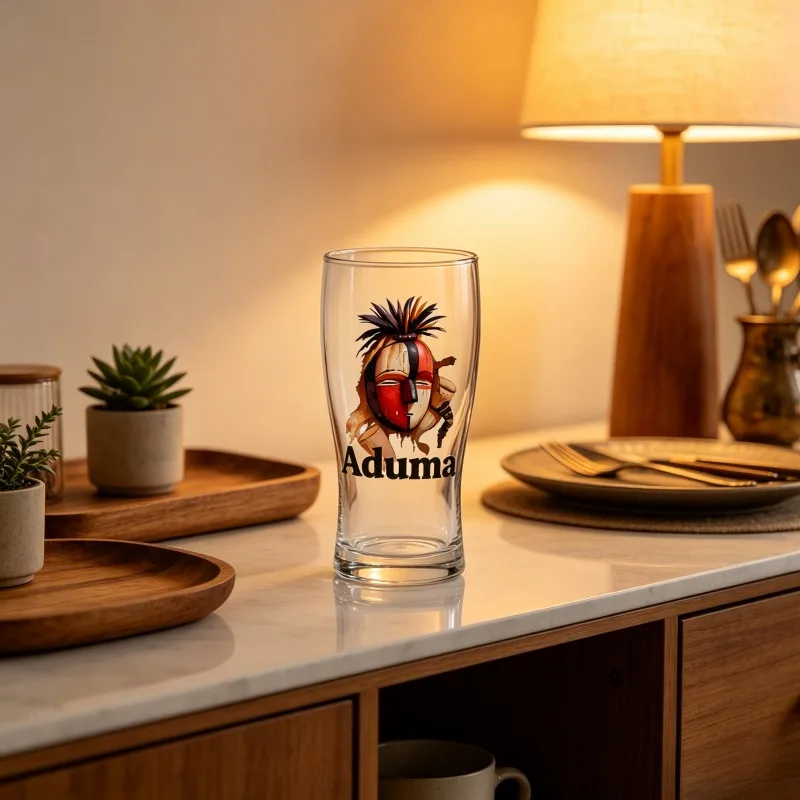 Aduma African Tribal Mask Pint Beer Glass Thick Clear Lead-Free Glass Cup African Ethnic Pattern Pub Bar Drinking Cup Home Bar