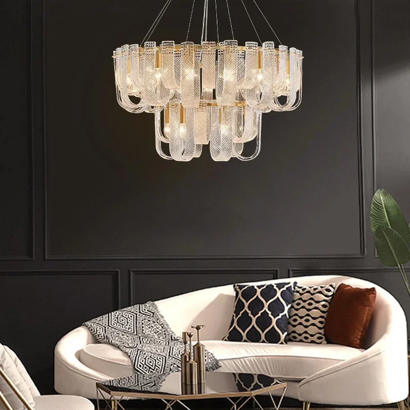 Postmodern luxury American living room chandelier glass dimmable LED chandelier designer villa bedroom home decoration lighting