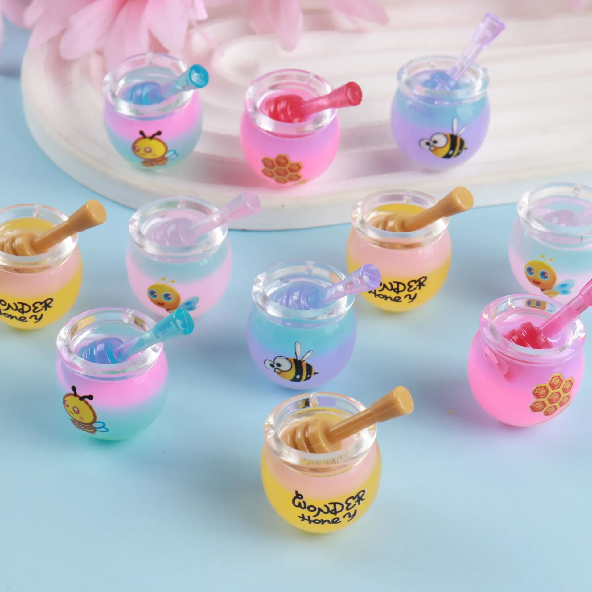 10pcs Cartoon Mini Luminous Ornament Creative Night Light Gradient Honey Jar DIY Glowing Pendant Accessories Doll House Decor