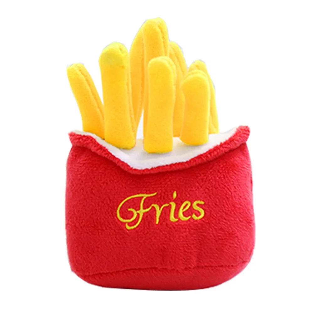 Hamburger & Fries Shaped Pet Toy Soft Fluffy Squeaky Chew Toy Funny Interactive Playmate Daily Entertainment Supplie Cat Dog Toy