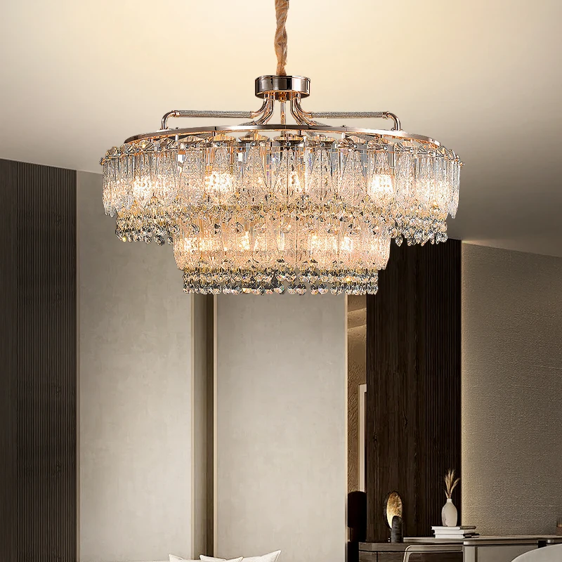 Pendant Lights Kitchen Island Living Room Hanging Lamp Minimalist Villa Hall Crystal Chandelier High Ceiling Luxury Chandelier