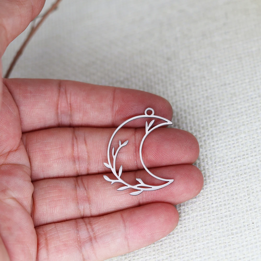 3pcs Stainless Steel Crescent Moon Branch Charms For DIY Jewelry Making Connector Necklace Pendant Earring Handmade Accessories