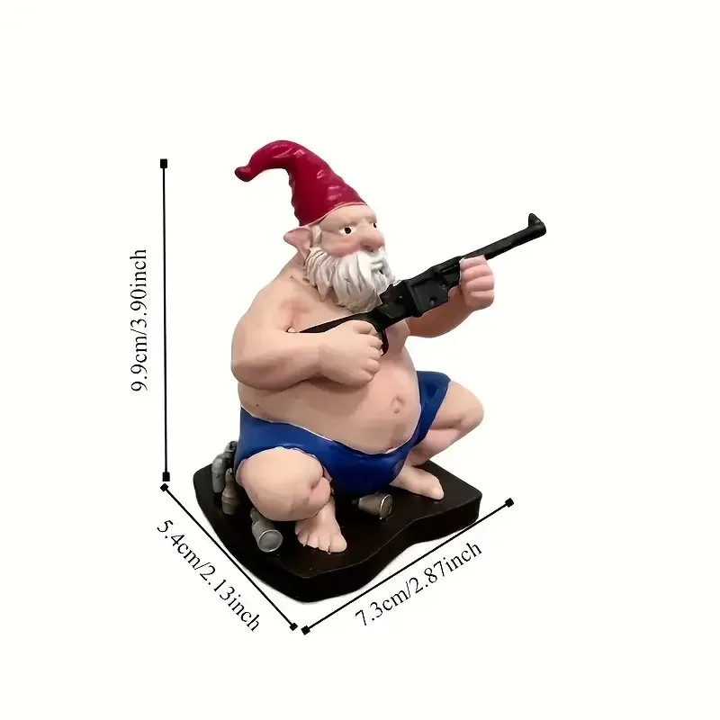 Funny Shooting Hand Garden Gnome Outdoor Statue, Naked Blue Swimsuit Crouching Holding Gun Shell Design, Quirky Charm Resin Sculpture for Yard Patio Lawn Decor