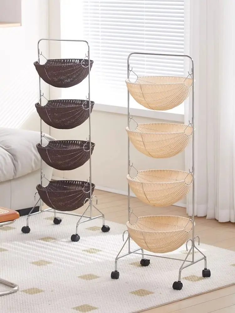 

Removable snack cart rattan multi-layer household stacked kitchen storage rack