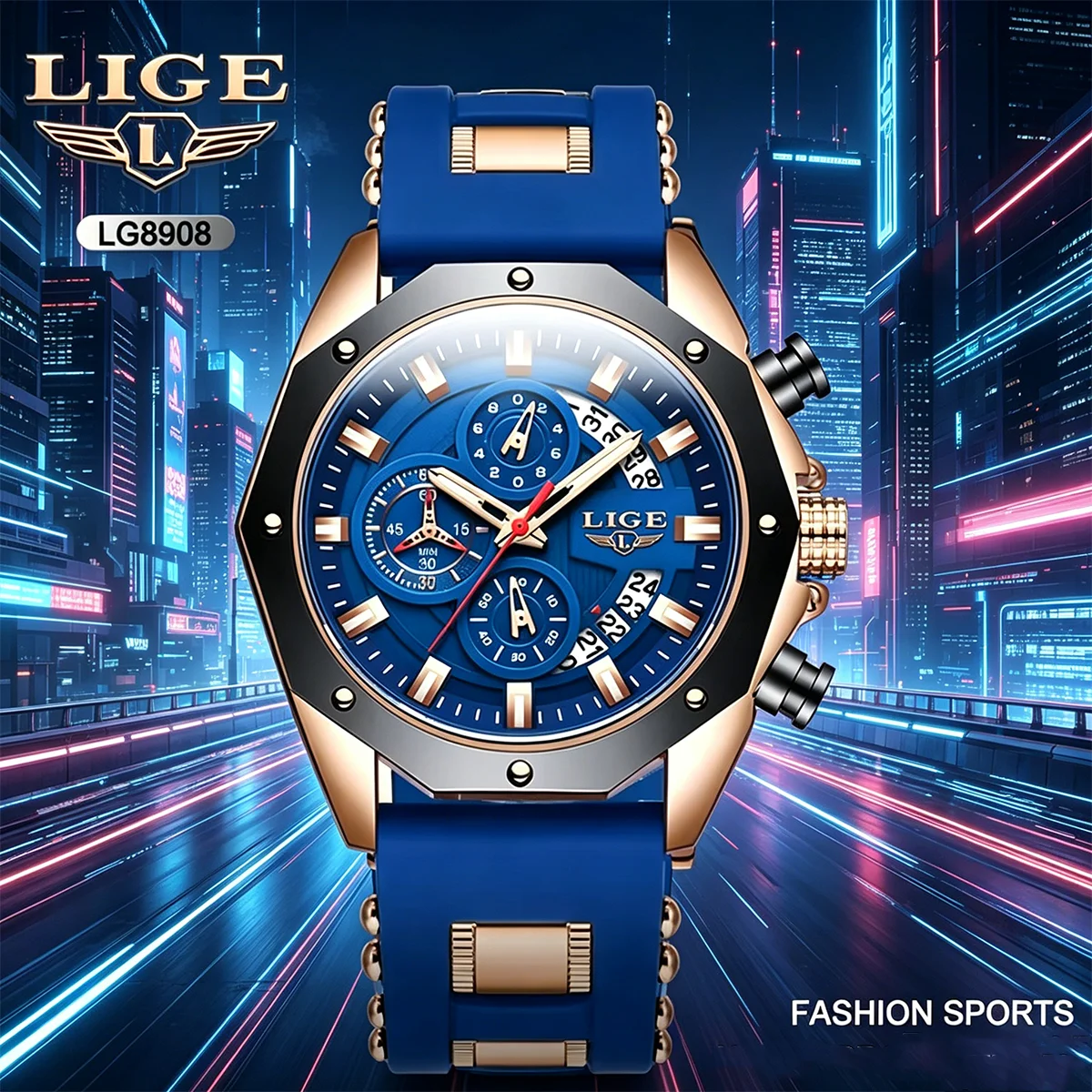 

LIGE Blue Luxury Men Watches Fashion Silicone Sports Watch for Men Quartz Date Clock Waterproof Wristwatch Chronograph Clock Man