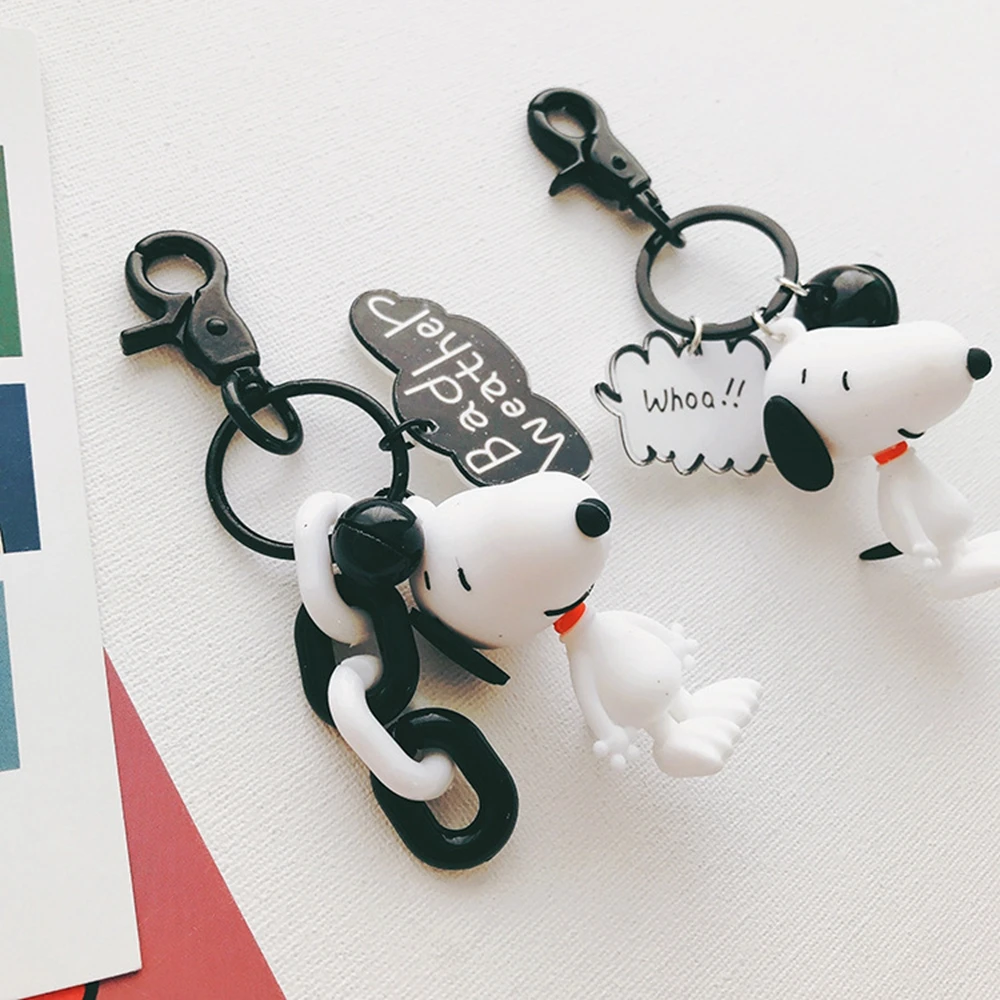 Kawaii Snoopy Keychain Charlie Cartoon New Creative Mosaic Key Ring Couple Bag Ornament Accessories Car Pendant Birthday Gift