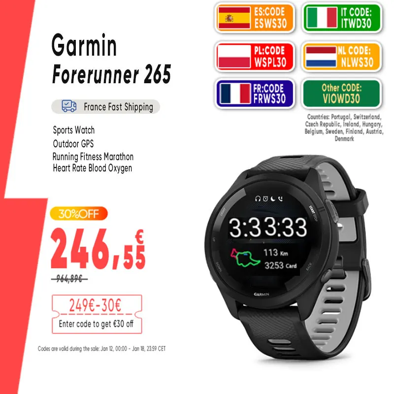 Garmin Forerunner 265 montre de sport GPS en plein air course Fitness Marathon natation chinois fréquence cardiaque sang oxygène smartwatch