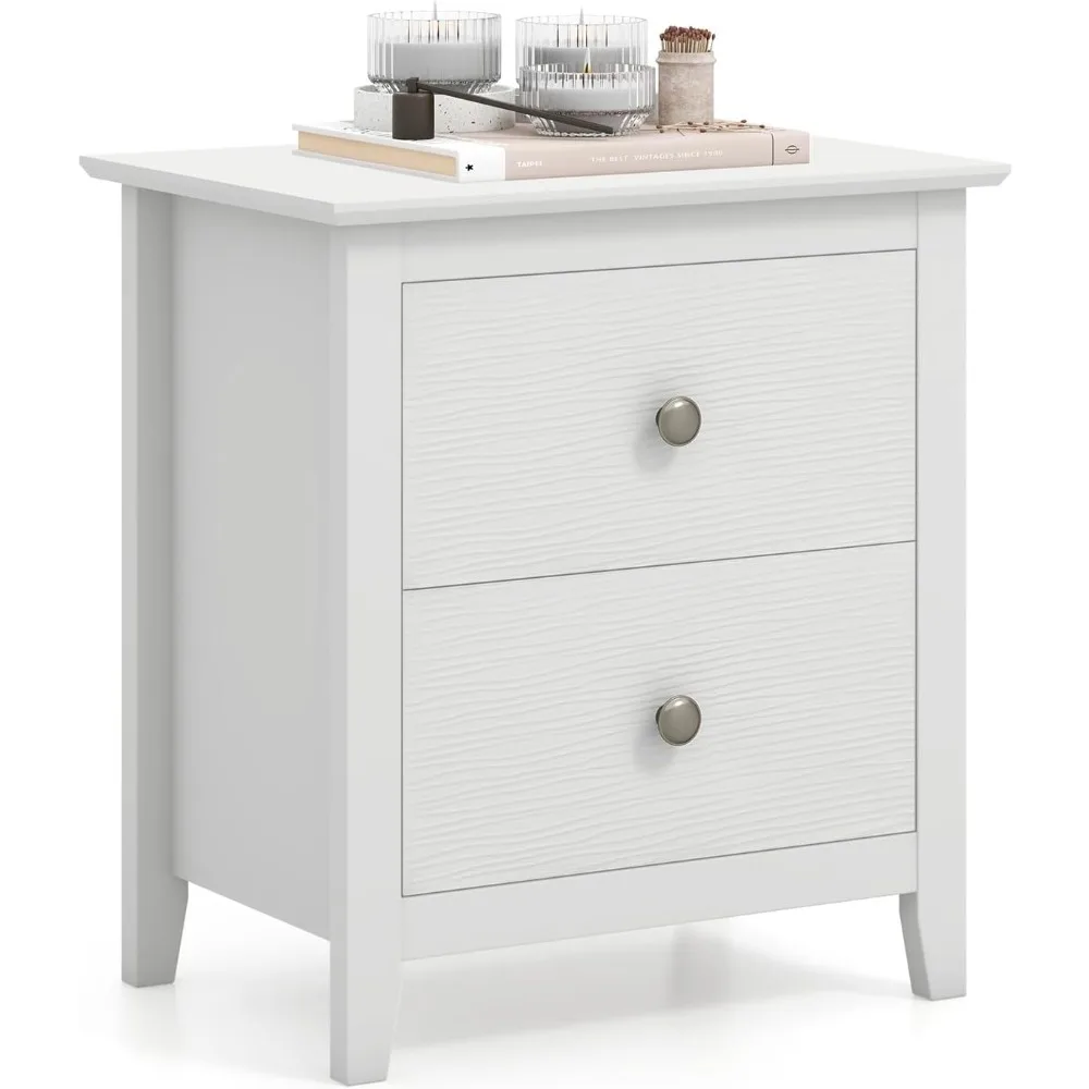 

White Nightstand, Modern 2 Drawers Night Stand with Handles, Sofa Side Table with Sturdy Legs for Small Spaces, College Dorm