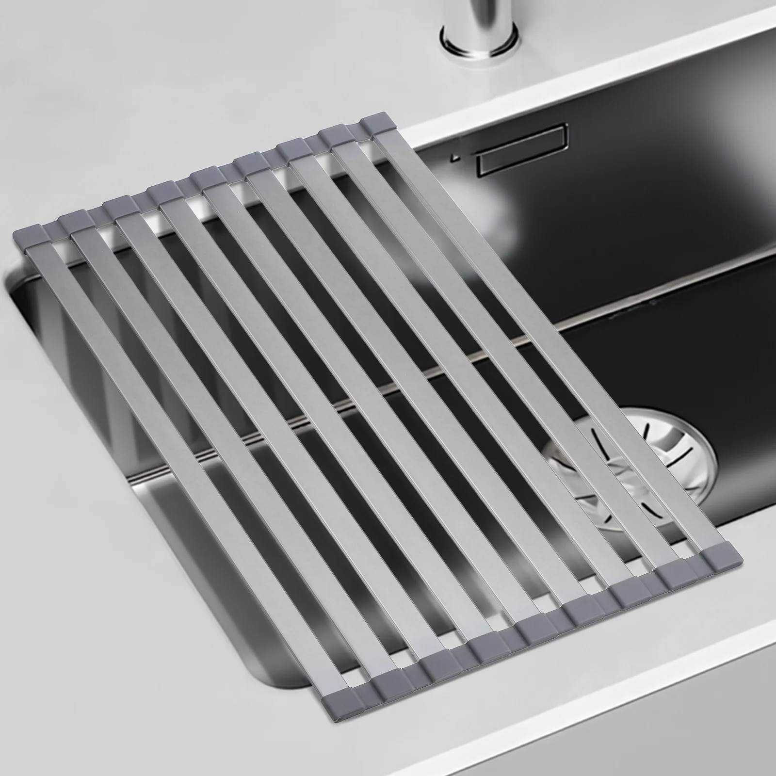 Foldable Over Sink Kitchen Water Drain Rack Multipurpose Roll Up Dish Drying Rack Expandable Compact Collapsible Drainer