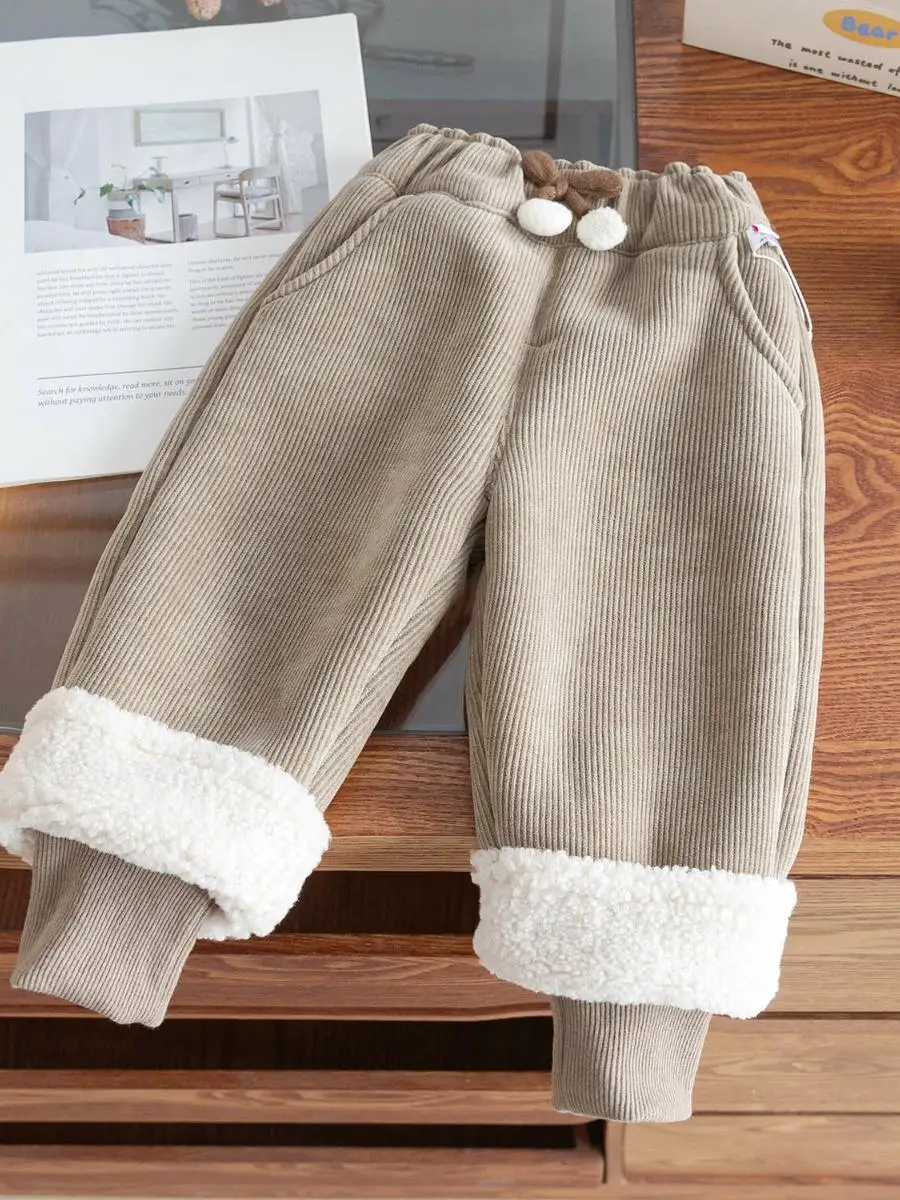 Thiened Fce Children's Pants Autumn Winter Baby Warm Trousers Outerwear Inteated Fce Long Pants Kids Clothes