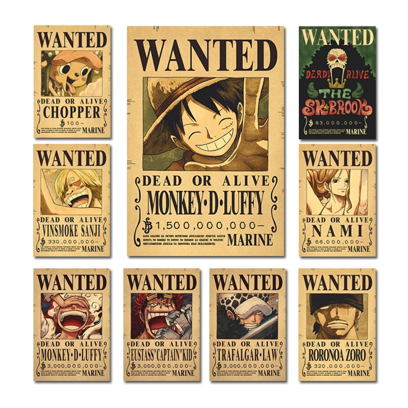 One Piece Luffy Vintage Wanted Posters Japanese Anime Comic Canvas Painting Figures Home Wall Art Decoration Mural Cuadros