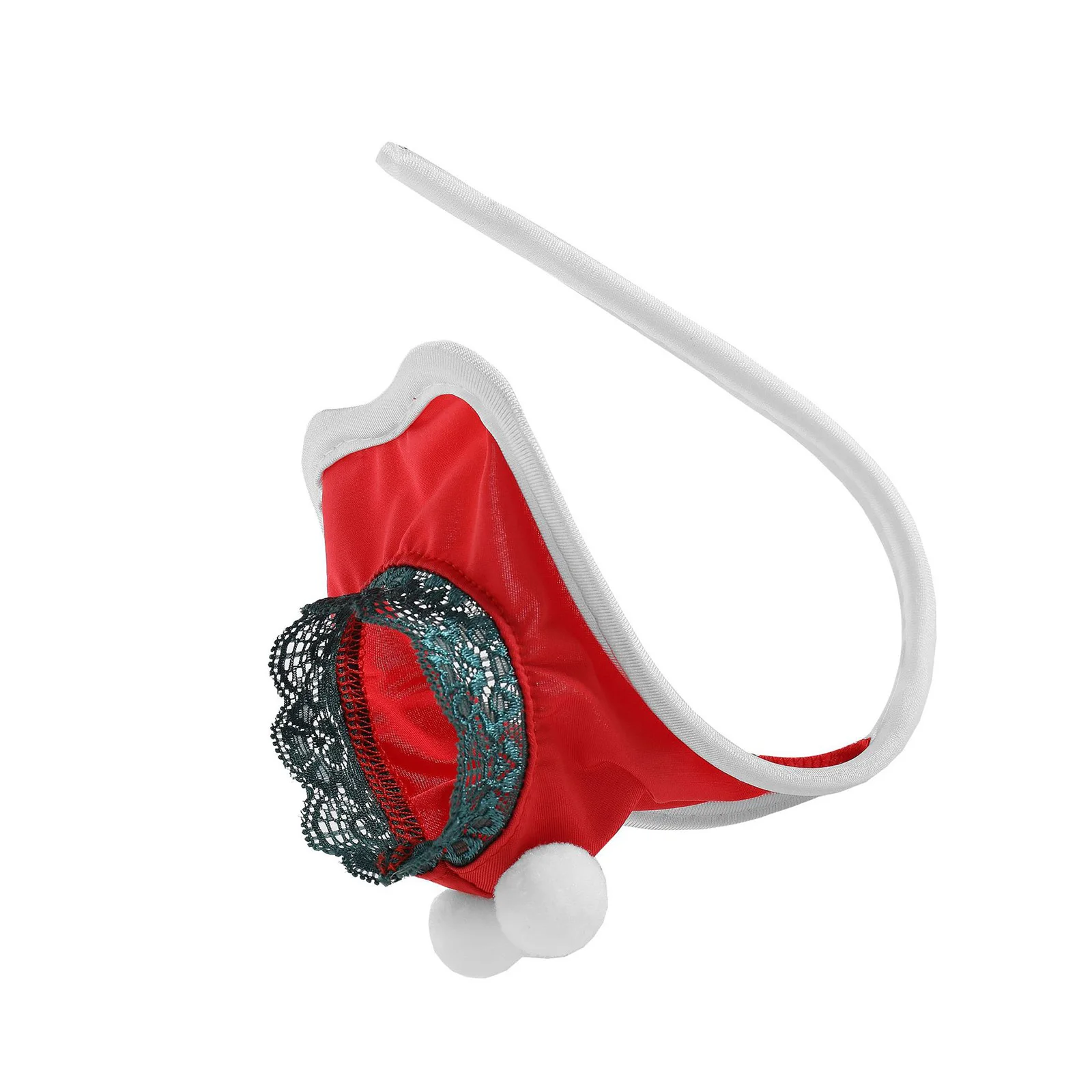 

Мужские рождественские забавные стринги-стринги, сексуальное нижнее белье, ажурная промежность, кружевная отделка, декор с помпоном, стринги, нижнее белье для рождественского свидания, ночи