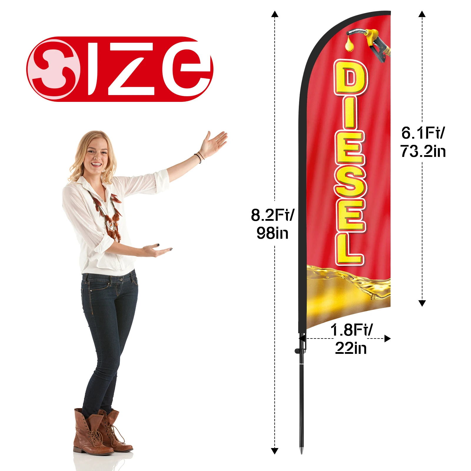 FSFLAG 1PCS 280CM The Diesel2 Feather Flag with Flagpole Advertising Outdoor Banner Decoration for Business and Storefront