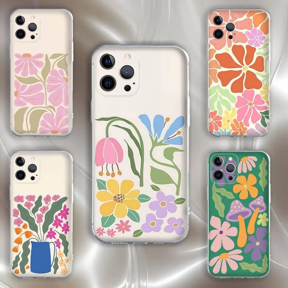 

Abstract Flower Market Phone Case For iPhone 16,15,14,13,12,11 Pro,Max,Plus,X,XS,XR,SE,Mini Transparent Silicone Soft