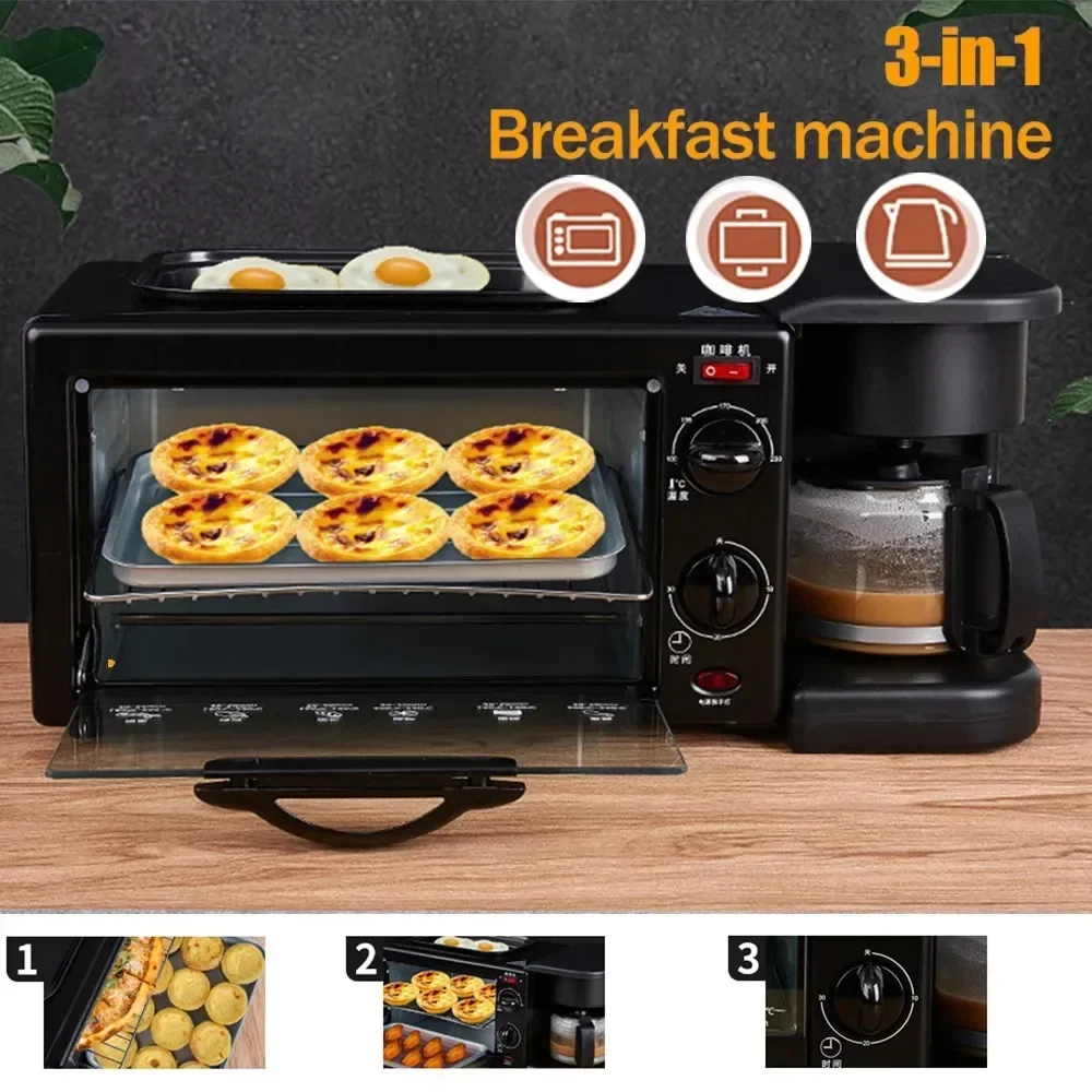 Máquina de desayuno 3 en 1, tostadora, Mini horno eléctrico, máquina para perros calientes, cocina, Roti, hogar