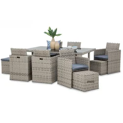 Space Saving 9Pcs Rattan Cube Dinging Table And Chairs Outdoor Patio Furniture Garden Set For Restaurant