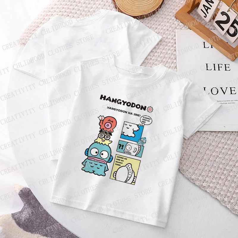 Children T-Shirt Hellokittys 50 Anniversary Clothes Kawaii Cartoons Hangyodon Anime Kids Boy Girl Tee Shirts Casual Tops