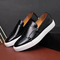Fashion Men's Casual Leather Shoes Men Classic British Style Monk Loafers Mens Slip-on Outdoor Flats Driving Shoe