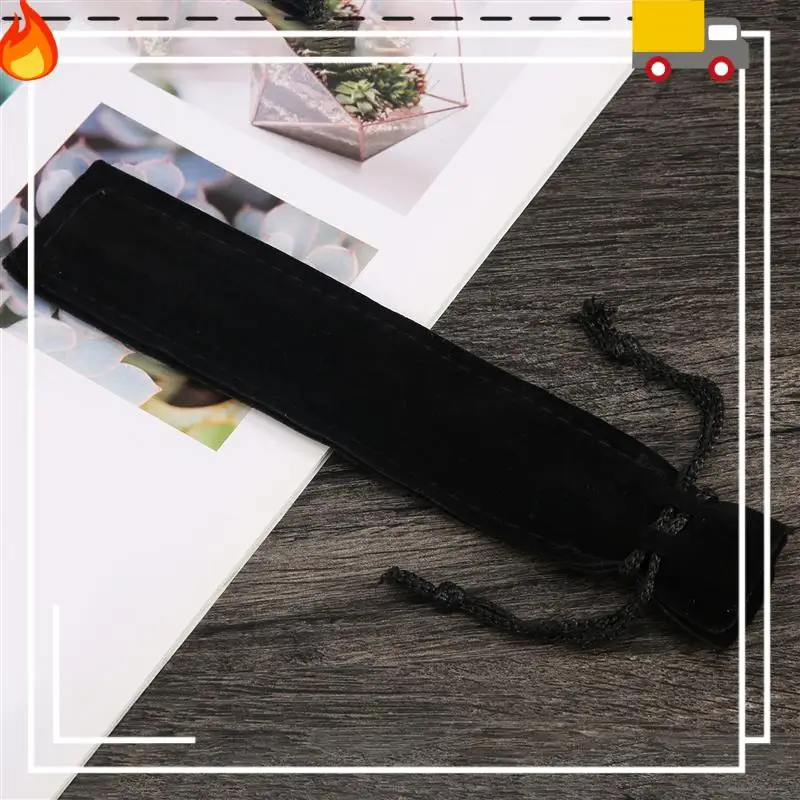 

Discount-100Pcs Velvet Pen Pouch Black Drawstring Bag Single Pen Holder Packaging Sleeve For School Office Business Gift