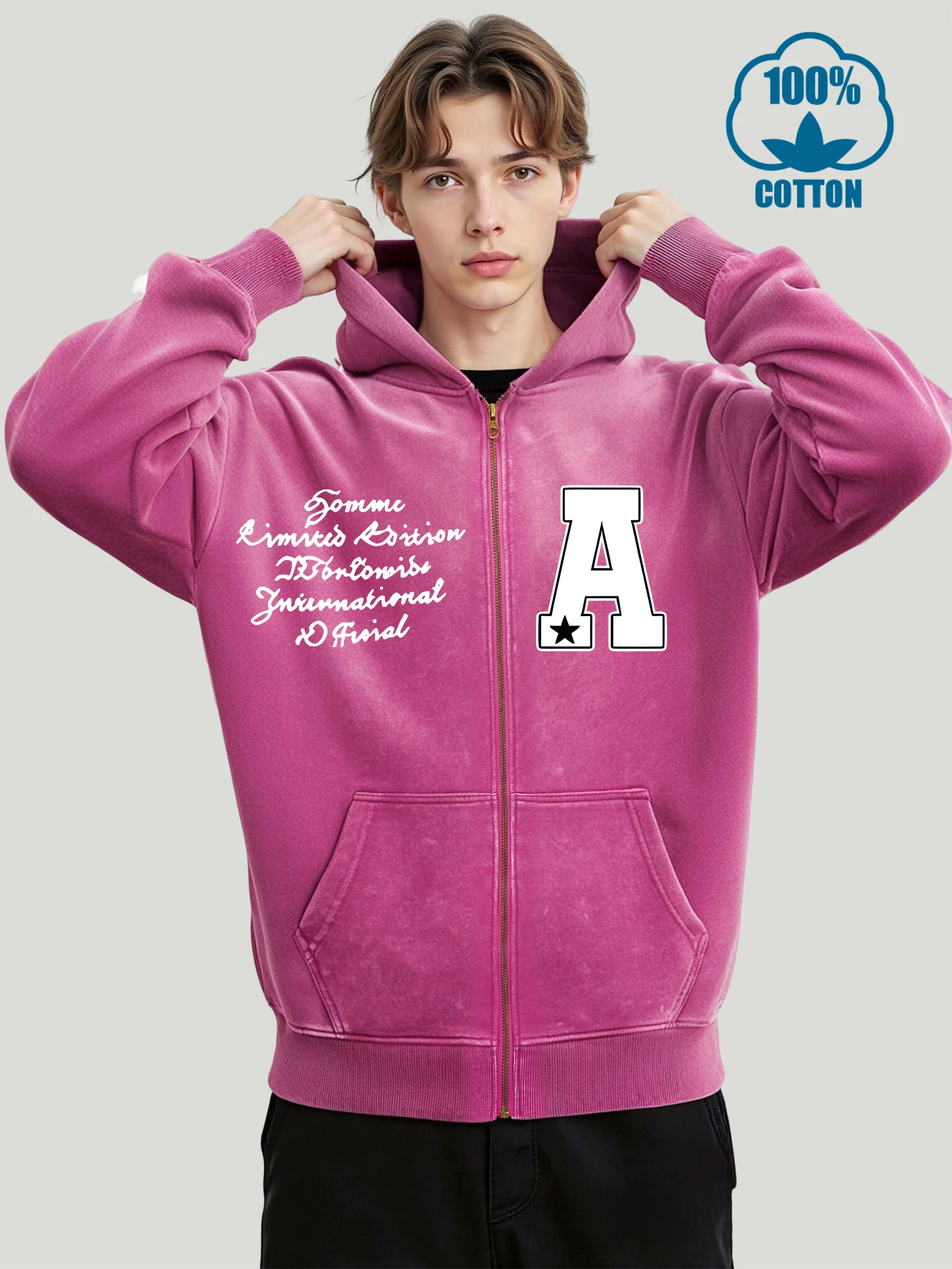 

Landscape Letters And Numbers 23 Prints Washed Zipper Hoodies Mens Casual Hoodie Loose Soft Retro Hoody Autumn Cotton Clothes