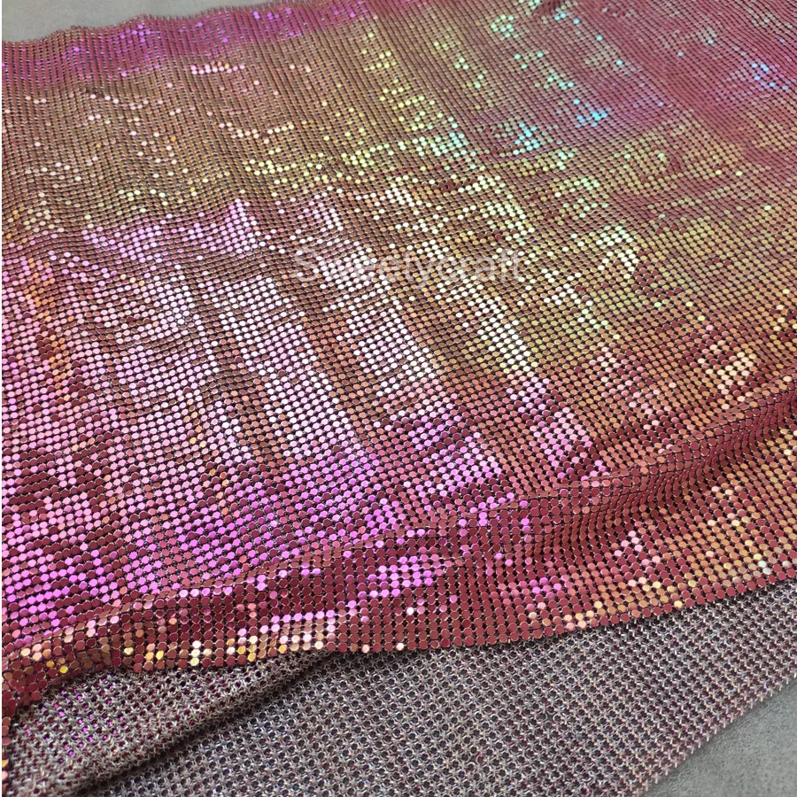 Scintillante 45*150 CM Rosa Iridescente Tessuto di Maglia Metallica Panno Paillettes Paillettes Cucito FAI DA TE Cotta di Maglia vestito Decorazione