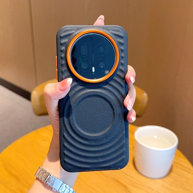 For Honor Magic 8 pro Case Magnetic Luxury Leather Water Ripple Pattern Wireless Charging Shockproof Bumper Hard Back Cover