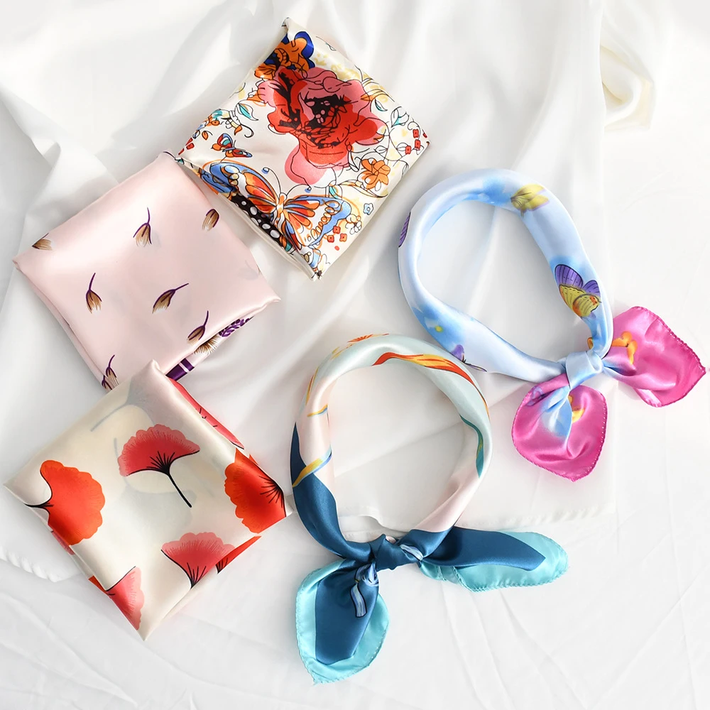 Floral Print Satin Silk Scarf Lady Office Neckerchief 50*50cm Decorative Head Scarf Printed Kerchief Neck Beautiful Scarf Shawl