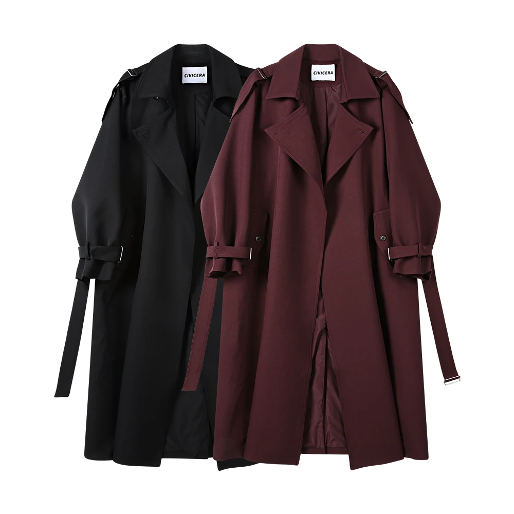 SuperAen Trench lungo con lacci in vita Cappotto lungo da donna in stile coreano autunnale per donna