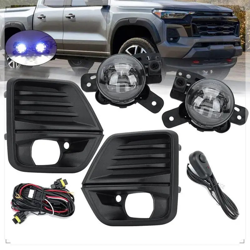 

1 комплект, светодиодный противотуманный фонарь на передний бампер автомобиля + крышка противотуманной фары + комплект жгут проводов для Colorado 2023 2024, детали дневных ходовых огней