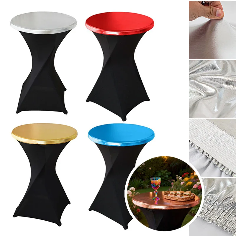 

Metallic Spandex Table Cover Stretch Cocktail Top Cover Only with Elastic Edge for Wedding Event Party Hotel Home Decoration