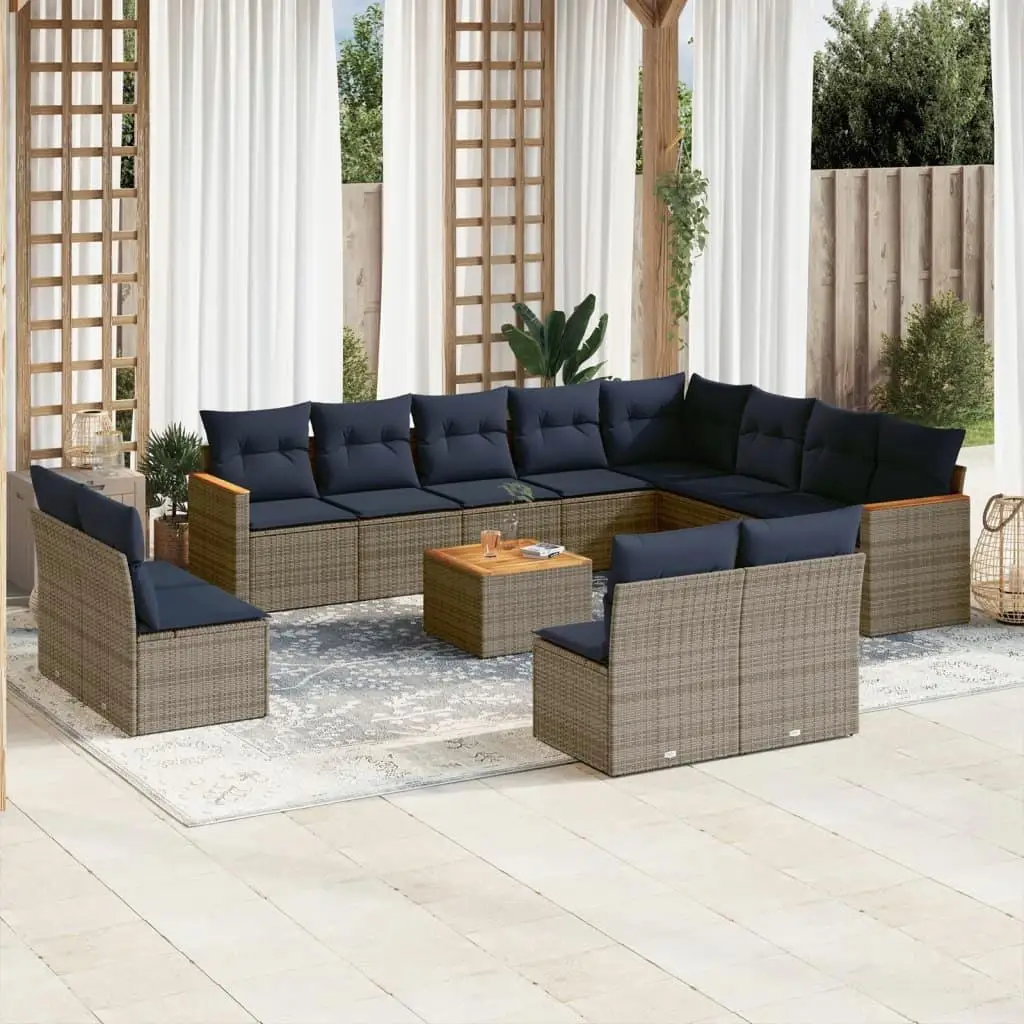 

13 Piece Outdoor Sofa Set with Cushions Gray Rattan Furniture Patio Lounge Seating