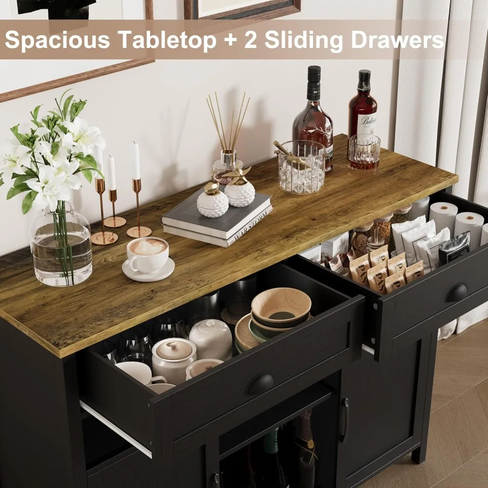 "Contemporary Multifunctional Sideboard with Wine Rack and Storage for Kitchen Dining Room or Coffee Bar"