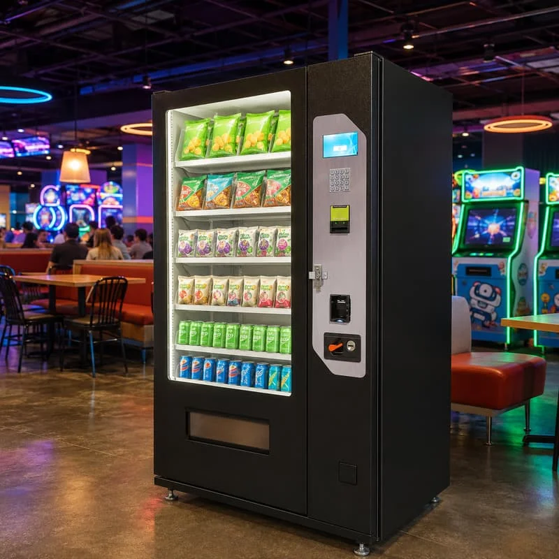 Heavy Duty Intelligent Food Drink Vending Cabinet Combines QR Payment and Coin Acceptor with Customized Product Channels